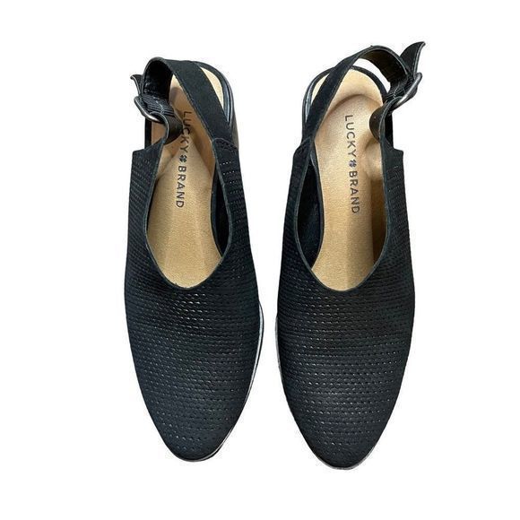 Lucky Brand Women's‎ Black Leather Slingback Block Heel Lideton Shootie Bootie 8 - Picture 1 of 10